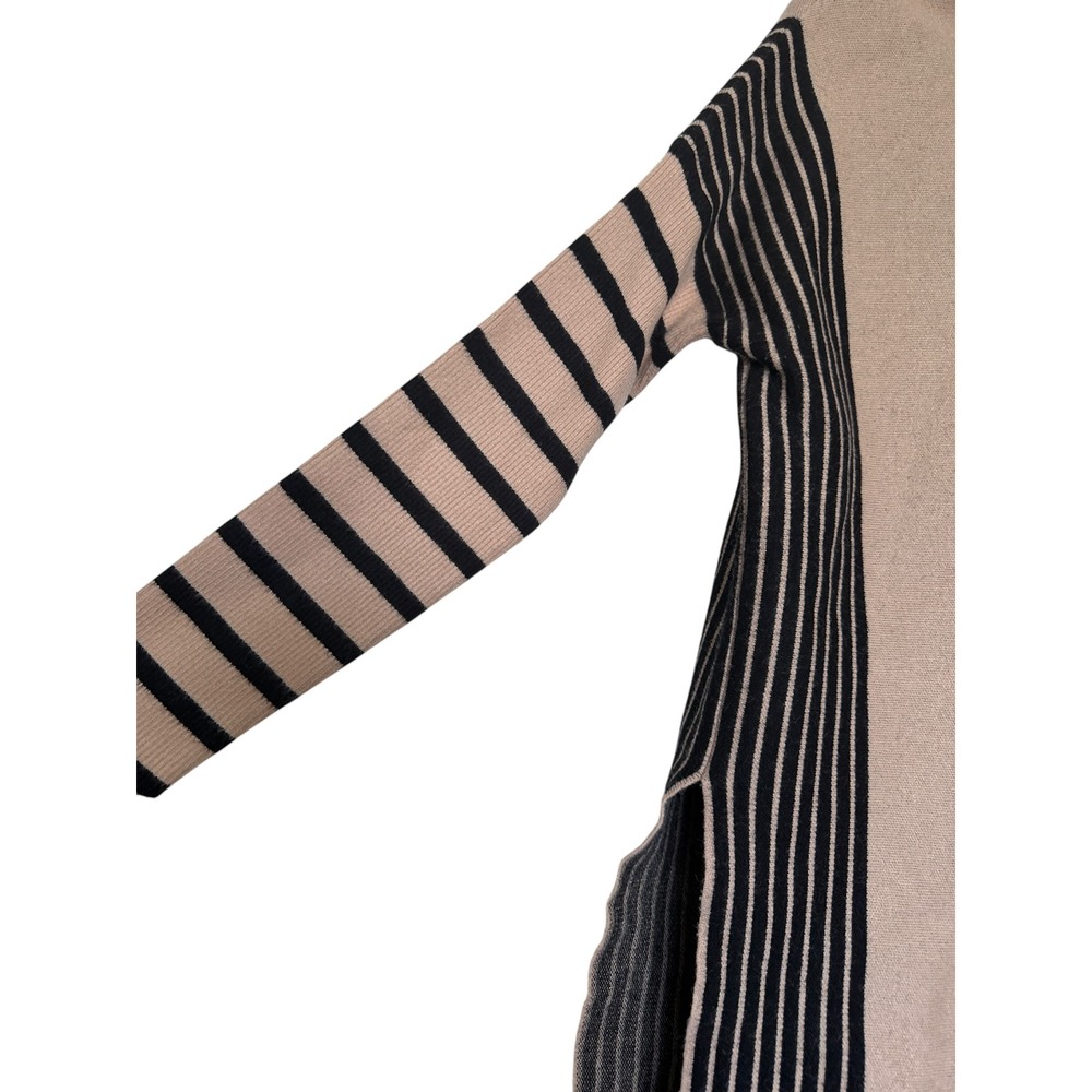 Frank Lyman Montreal Womens Beige Black Striped Knit Tunic Sweater L Lagenlook - Picture 2 of 8